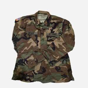 US Army Woodland Camo BDU Jacket Medium Short Twill 8415-01-084-1646 Patches